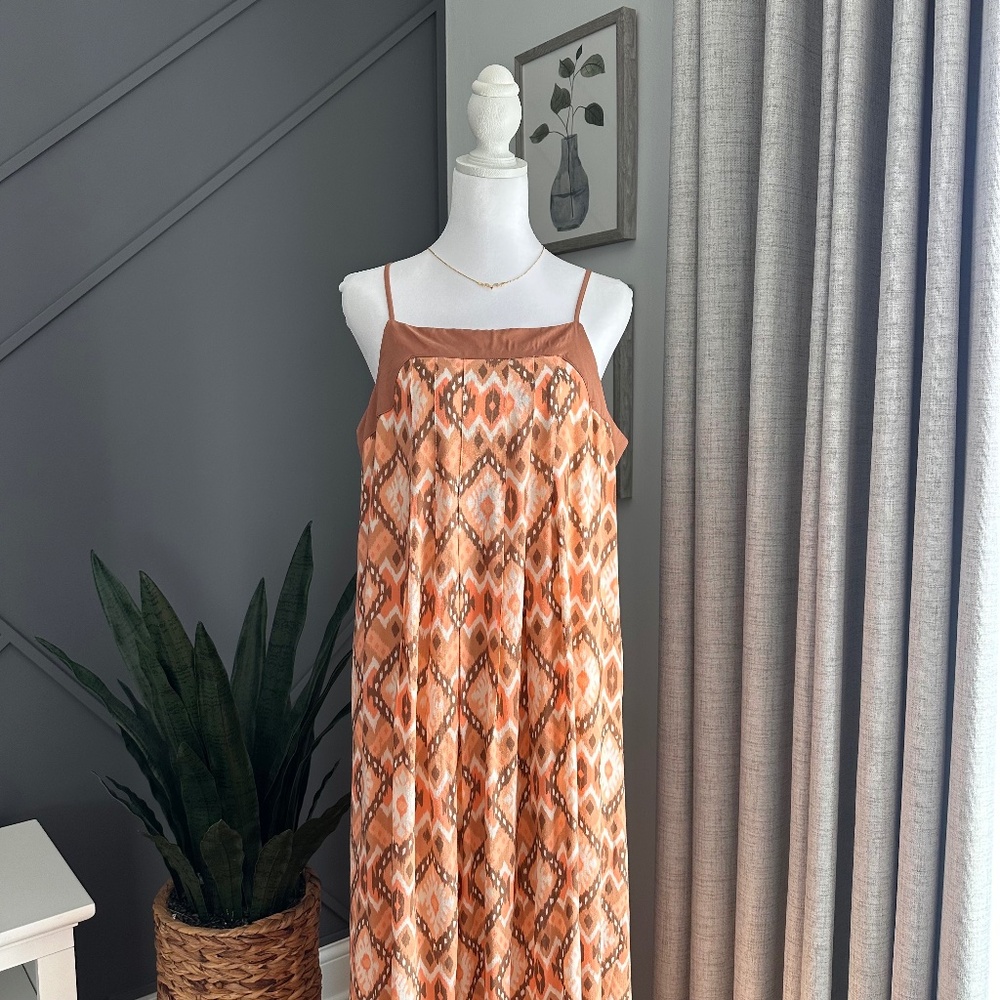 Xhilaration Brown Geometric Boho Style Maxi Dress Size Large